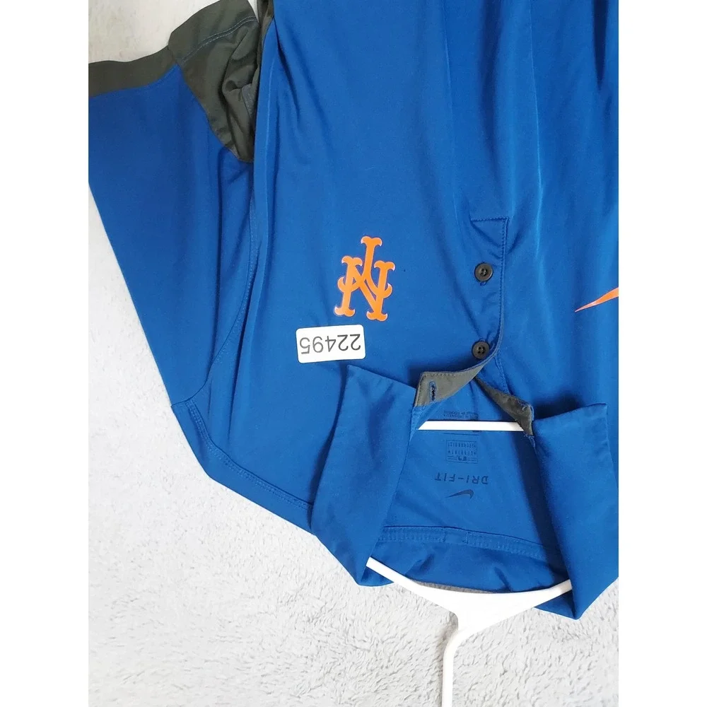 New York Mets Polo Shirt Mens Large Nike MLB Dri Fit Blue Performance Jersey L